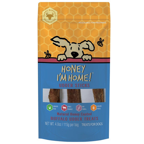Honey I'm Home Buffalo Udder Sticks Dog Treats - 4 oz Crunchy, High-Protein Chews