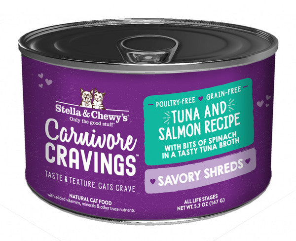 Stella & Chewy's Carnivore Cravings Savory Shreds Tuna & Salmon Wet Cat Food, 5.2 oz