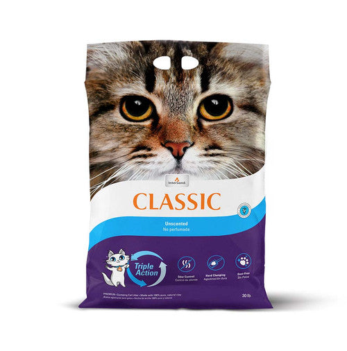 Intersand Classic Unscented Clumping Cat Litter, 30 lb - Natural Clay, Triple Action Odor Control