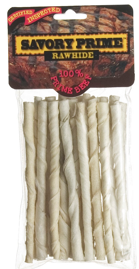 Savory Prime Rawhide Twist Sticks Dog Treats, 5 inch, White, 20 Count