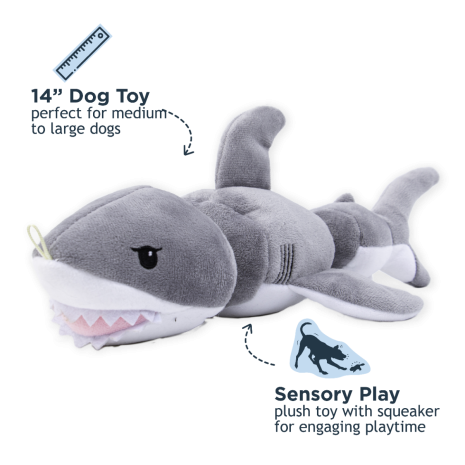 Tall Tails 14" Shark Dog Toy - Jointed Plush with Rope & Squeaker