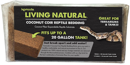 Komodo Living Natural Coconut Coir Reptile Bedding Brick - Single Expandable Brick, Terrarium Substrate