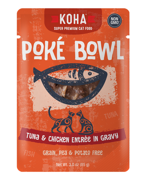 Koha Cat Poke Bowl Tuna & Chicken Entrée in Gravy, Grain-Free Wet Food, 3 oz Pouch
