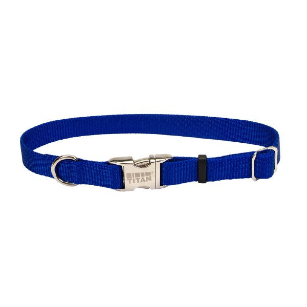 Coastal Titan Dog Collar - Adjustable Nylon with Metal Buckle - Blue - 3/4 inch x 14-20 inch