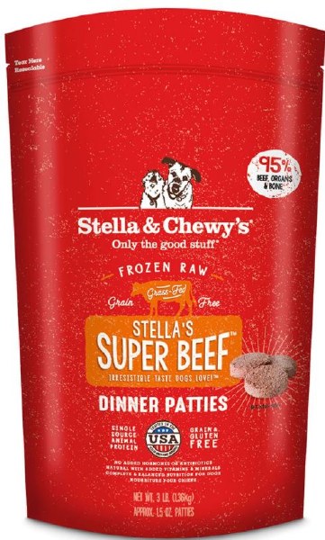 Stella & Chewy's Frozen Raw Dinner Patties - Stella's Super Beef - 3 lb Dog Food