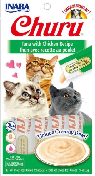 Inaba Churu Puree Cat Treats, Tuna & Chicken, Grain-Free, 0.5oz Tubes, 4-Pack
