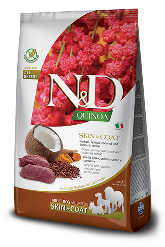 Farmina N&D Quinoa Skin & Coat Venison Dog Food - Grain-Free, Adult, 2.5kg/5.5lbs