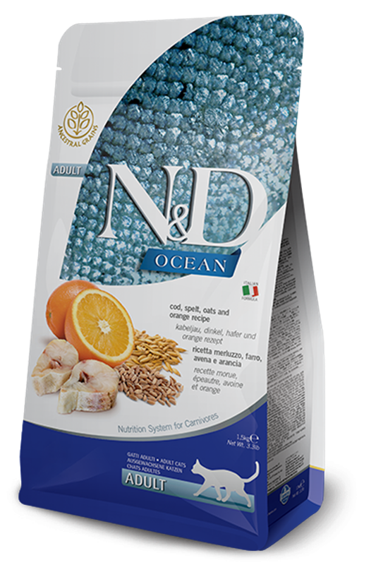 N&D Ocean Low Grain Cod & Orange Adult Cat Food - 1.5 kg / 3.3 lbs