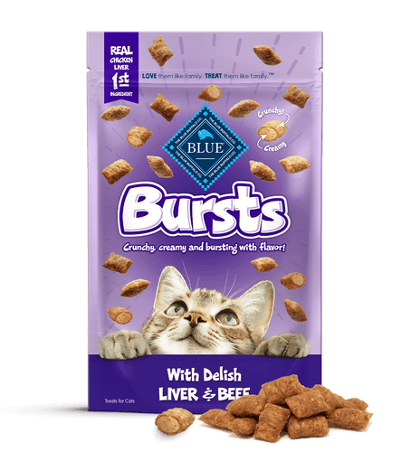 Blue Buffalo Bursts Cat Treats - Chicken Liver & Beef Flavor, Crunchy & Creamy, 2 oz Bag