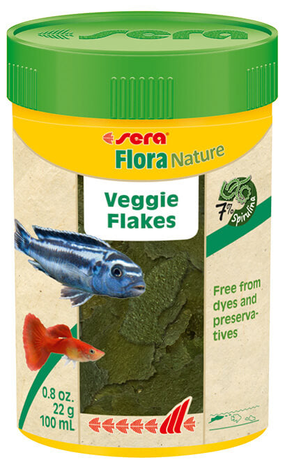Sera Flora Nature Veggie Flakes - Plant Based Fish Food - 100ml/0.8oz/22g