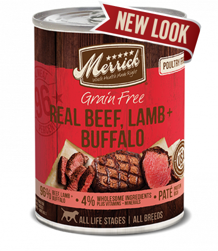 Merrick Grain Free 96% Real Beef Lamb & Buffalo Recipe, 12.7 oz Can Dog Food
