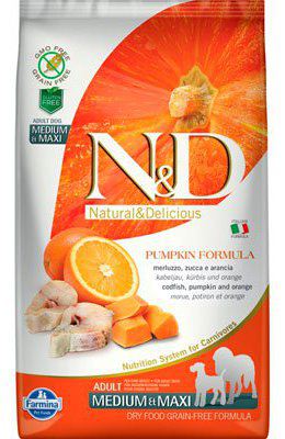 Farmina N&D Grain Free Pumpkin Adult Dog Food - Medium/Maxi Breed, Codfish & Orange, 2.5kg
