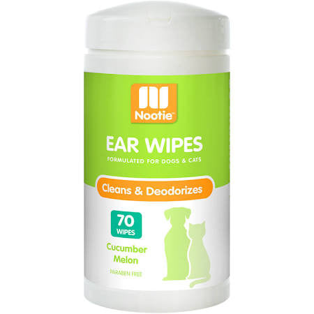 Nootie Cucumber Melon Dog & Cat Ear Wipes - 70 Count - Gentle Cleaning & Deodorizing