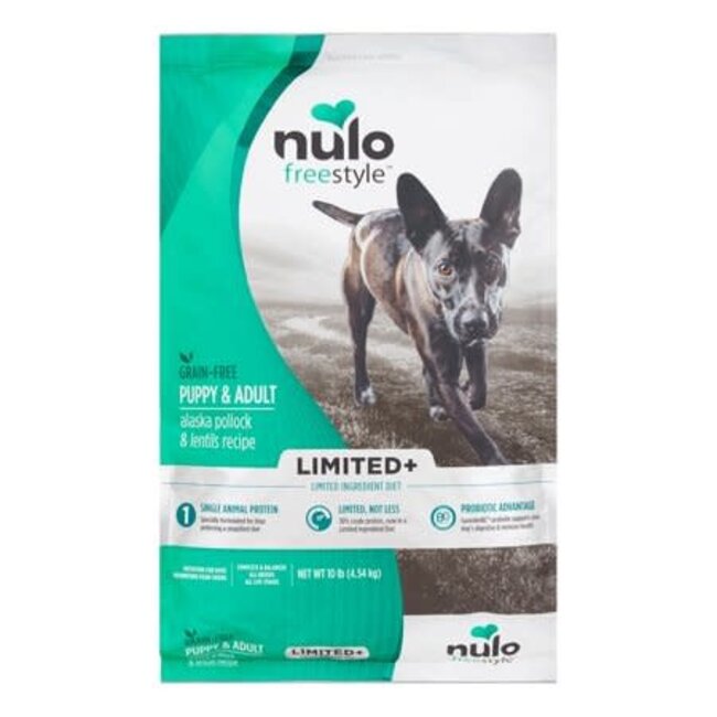 Nulo Freestyle Limited+ Pollock & Lentils Dog Food, Grain-Free, Puppy & Adult, 10 lb