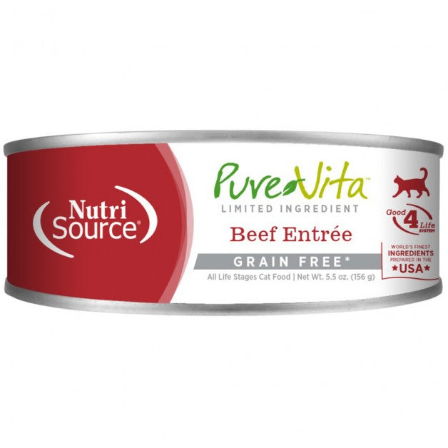 PureVita Grain Free Beef & Beef Liver Canned Cat Food - 5.5 oz Cans (12 Pack)
