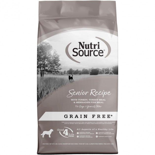 NutriSource Senior Grain-Free Turkey & Menhaden Fish Recipe Dog Food - 4 lb Bag