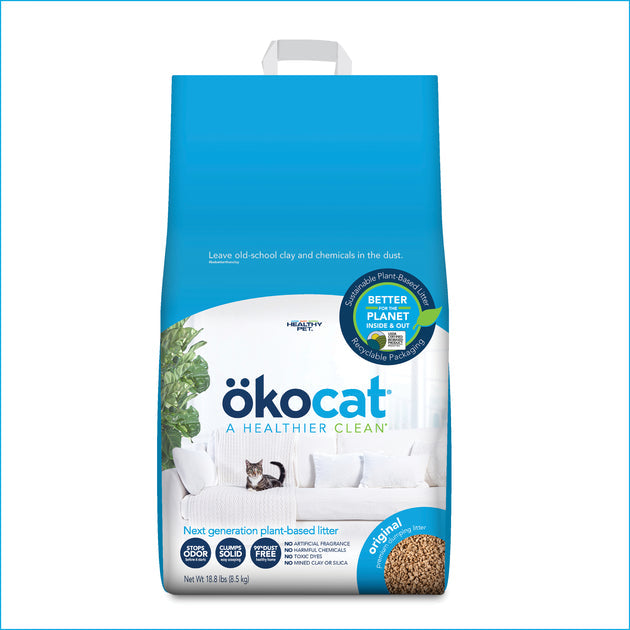 Okocat Original Premium Natural Wood Clumping Cat Litter, Unscented, 18.8 Pounds