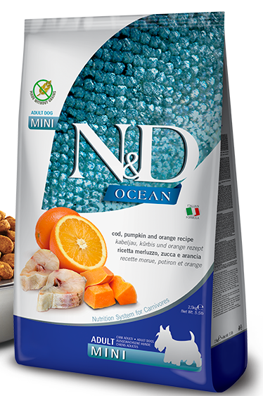 Farmina N&D Grain Free Ocean Cod, Pumpkin & Orange Mini Adult Dog Food - 5.5 lb / 2.5kg