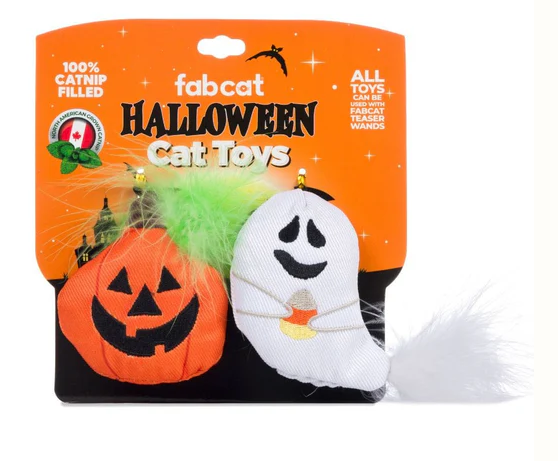 FabCat Halloween Cat Toys - Pumpkin & Ghost 2-Pack - Catnip Filled