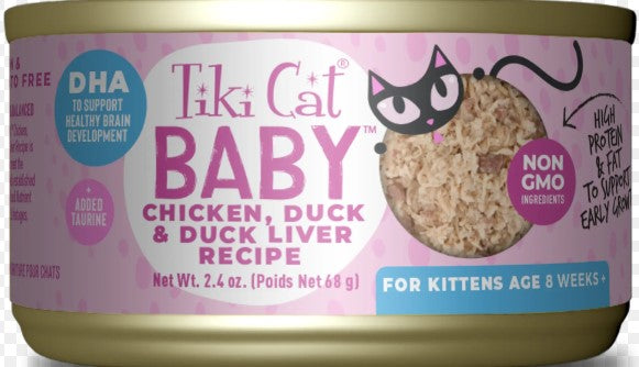 Tiki Cat Baby Chicken, Duck, & Duck Liver Kitten Wet Food, 2.4 oz.