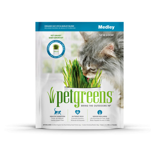 Pet Greens Medley Pet Grass Self-Grow Kit - Organic Oat, Rye & Barley Blend (3-4 oz)