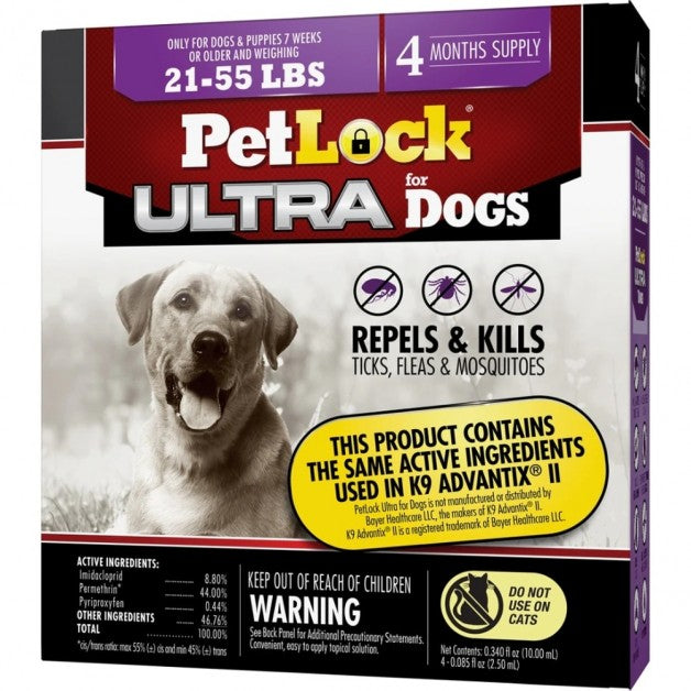 PetLock Max Flea & Tick Treatment for Dogs 21 to 55 lbs, 4 Month Supply
