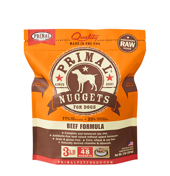 Primal Frozen Raw Beef Nuggets Dog Food - 3 lbs