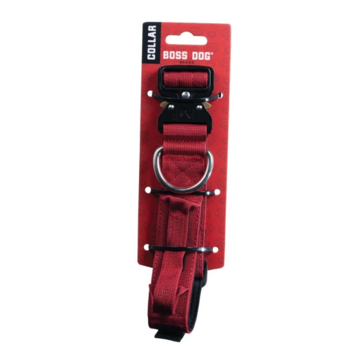 Boss Dog Tactical Collar - Red, Medium (15-18 inch), 1.5" Wide - Heavy Duty Adjustable Dog Collar
