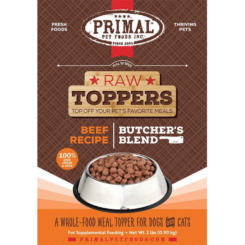 Primal Raw Toppers Butcher's Blend Beef Dog & Cat Food Topper 2 lb