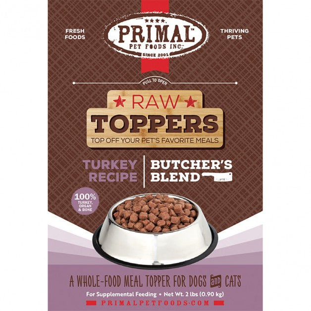 Primal Raw Toppers Butcher's Blend Turkey - Dog & Cat Food Topper - 2 lb Frozen Raw Food