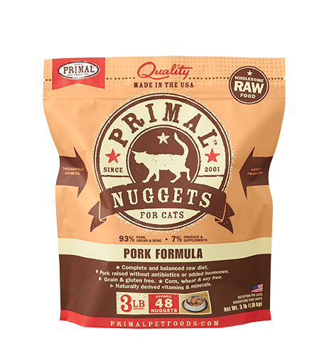 Primal Raw Frozen Pork Nuggets Cat Food, 3 lb Bag