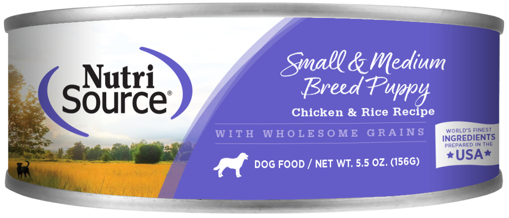 NutriSource Small & Medium Breed Puppy Wet Dog Food, Chicken & Rice Formula, 5.5 oz Can