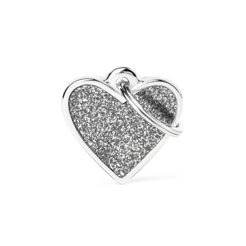 My Family Shine Small Glitter Heart Pet ID Tag - Gray
