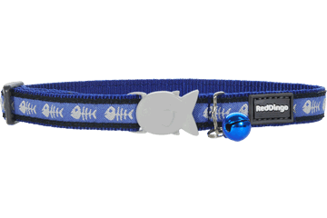Red Dingo Cat Collar Fish Bone Blue - Safety Buckle, Bell, Adjustable