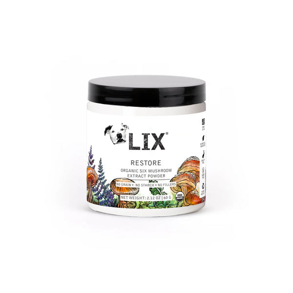 LIX Restore Organic Six Mushroom Extract Powder Dog Supplement 2.12oz