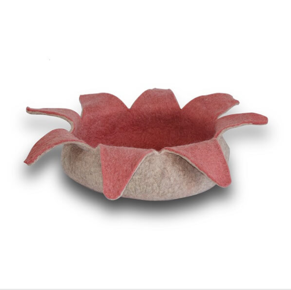 Dharma Dog Karma Cat Wool Felt Petal Basket - Cat & Small Dog Bed (20 inch, Natural)