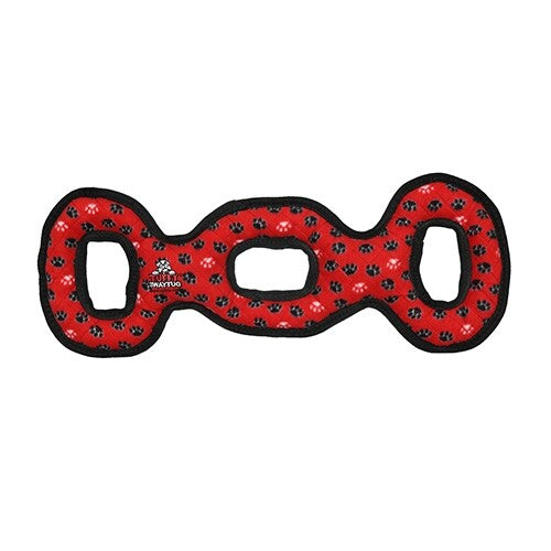 Tuffy Ultimate 3-Way Tug Dog Toy - Red Paw Print - Durable Tug-of-War Toy for Medium/Large Dogs - 24 Inch