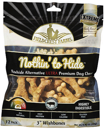 Fieldcrest Farms Nothin' to Hide Beef Ultra 3" Wishbone Dog Chews - 12 Pack, Rawhide Alternative