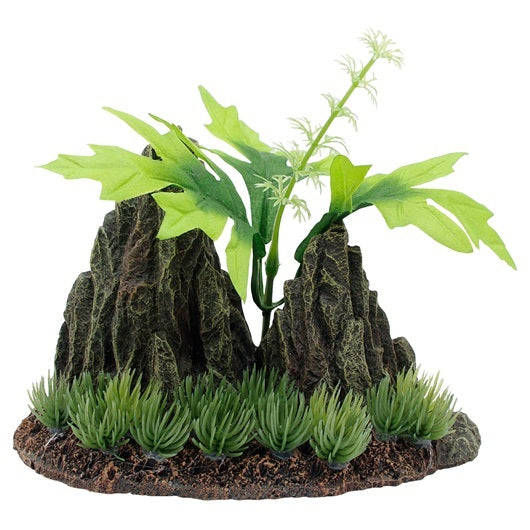 Marina Double Rock Crop with Plants, Medium Aquarium Ornament Decoration