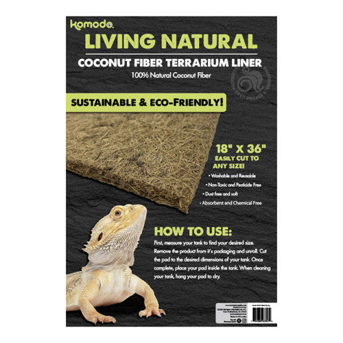 Komodo Living Coconut Fiber Terrarium Liner - 18" x 36" - Natural Reptile Bedding Pad