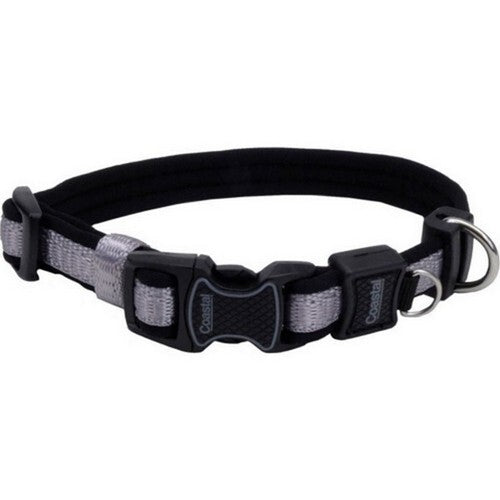 Inspire Adjustable Dog Collar - Gray - 5/8" Wide - Fits Neck 8-12" - XSmall Breed Neoprene Padded