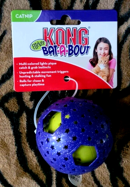 KONG Cat Bat-A-Bout Flicker Disco Toy - Motion Activated Light-Up Catnip Ball
