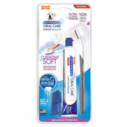 Nylabone Advanced Oral Care Senior Dog Dental Kit - Soft Bristle Toothbrush