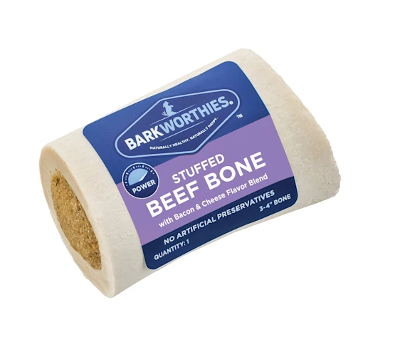 Barkworthies 3-4 inch Stuffed Shin Bone Dog Treat - Bacon & Cheese or Blueberry Cranberry Blend