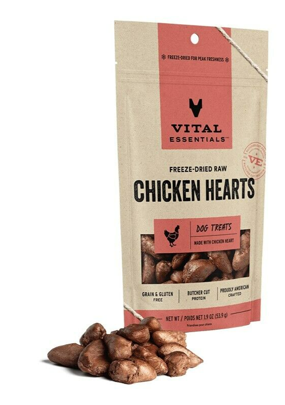 Vital Essentials Freeze-Dried Chicken Hearts Dog Treats, 1.9 oz Raw Single Ingredient