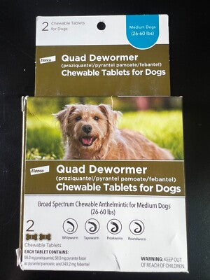 Elanco/Bayer Quad Dewormer for Medium Dogs 26-60 lbs - 2 Chewable Tablets