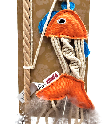 KONG Naturals Teaser Fish Wand Cat Toy with Feathers