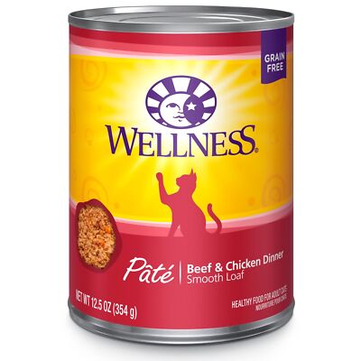 Wellness Complete Health Beef & Chicken Pate Grain-Free Wet Cat Food, 12.5 oz