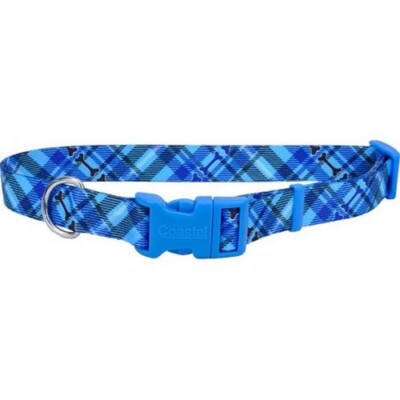 Coastal Pet Styles Adjustable Dog Collar, Plaid Bones, 5/8" x 10-14"
