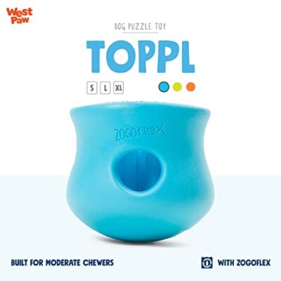 West Paw Toppl Large Dog Toy - Treat Dispensing Puzzle, Blue, Interactive Chew Toy